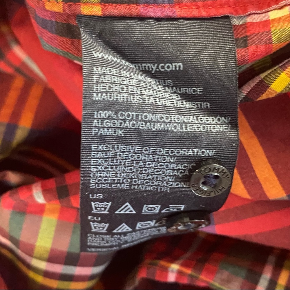 Tommy Hilfgher Shirt Men XL Red Plaid Cotton Long Sleeve Button Down Slim Fit - Picture 10 of 10